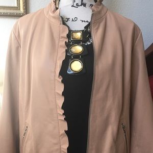 Chico’s Lamb Leather Jacket with Ruffle Detail